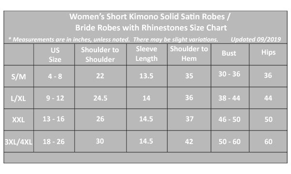  Size Guide for Women Short Satin Robes 