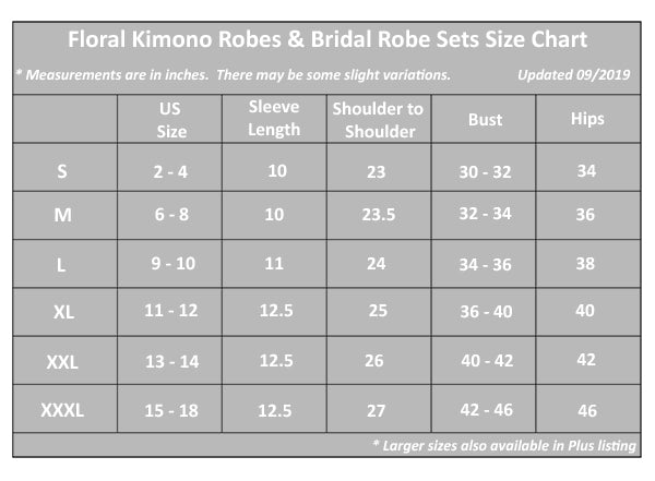  Size Guide for Floral Robes 