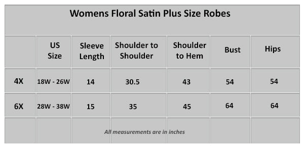  Size Guide for Floral Plus Size Robes 