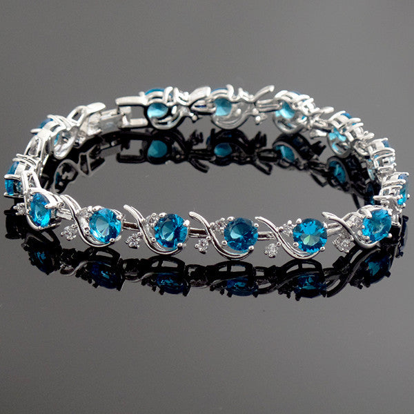 Sterling Silver Bangle Bracelet with Blue Stones Gifts Are Blue