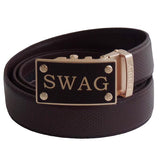 FEDEY Mens Ratchet Belt with SWAG Automatic Buckle, Classic, Leather, Main, Brown/Gold