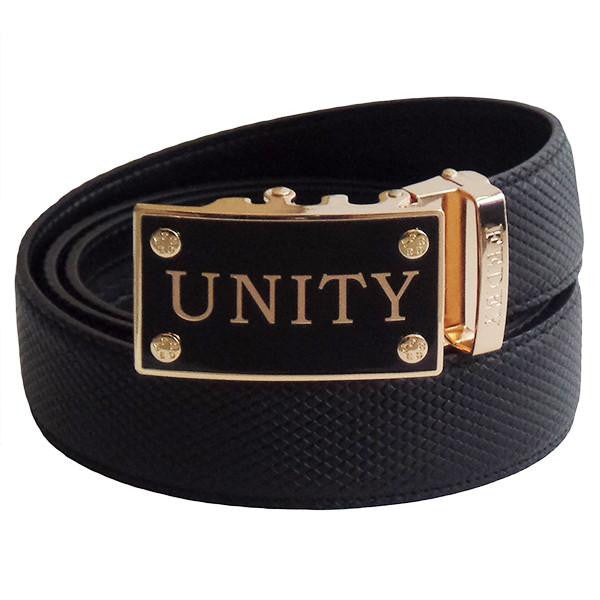 FEDEY Mens Classic Ratchet Leather Belt with UNITY Statement Buckle