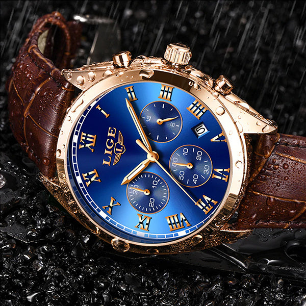 LIGE High End Luxury Mens Watch with Blue Face, 30M Waterproof – Gifts ...