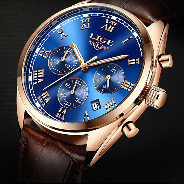 LIGE High End Luxury Mens Watch with Blue Face, 30M Waterproof – Gifts ...