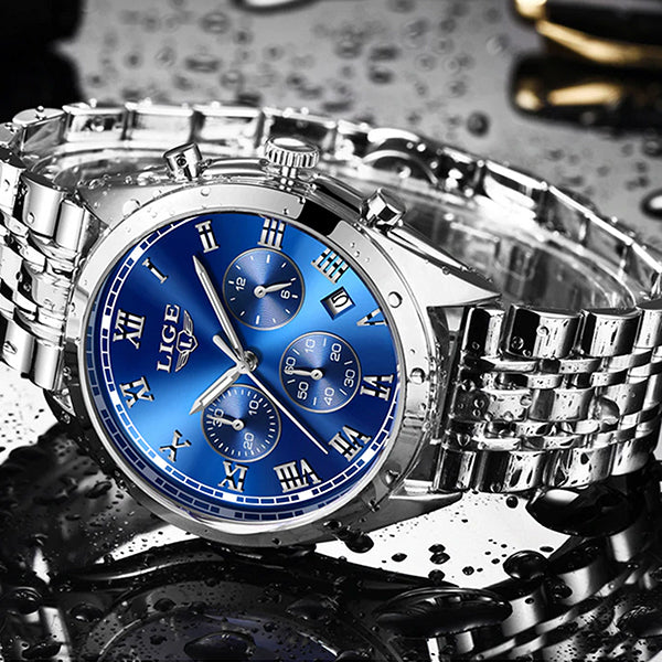 LIGE High End Luxury Mens Watch with Blue Face, 30M Waterproof – Gifts ...