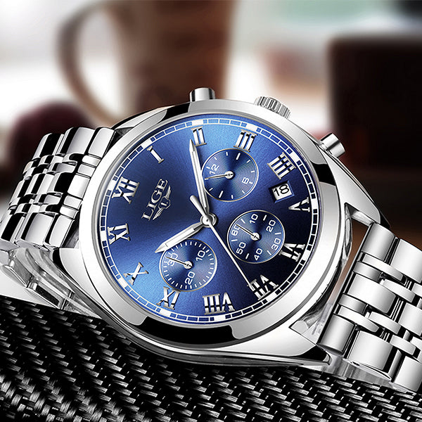 LIGE High End Luxury Mens Watch with Blue Face, 30M Waterproof – Gifts ...