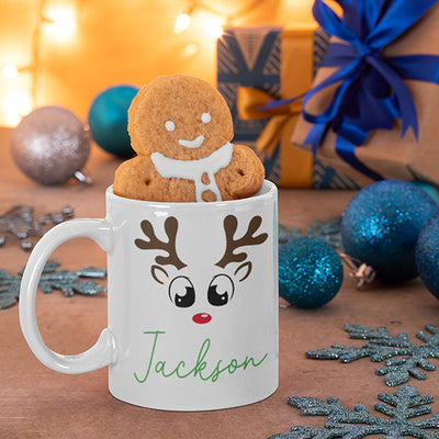 Family Matching Reindeer Mugs for Christmas Holiday, Personalized Mugs for Dad, Mom, Son, Daughter, 11 oz from BluChi