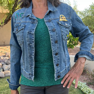Recycled Denim Jacket, Hand-painted Mermaid Tails – Sunny Jim Music