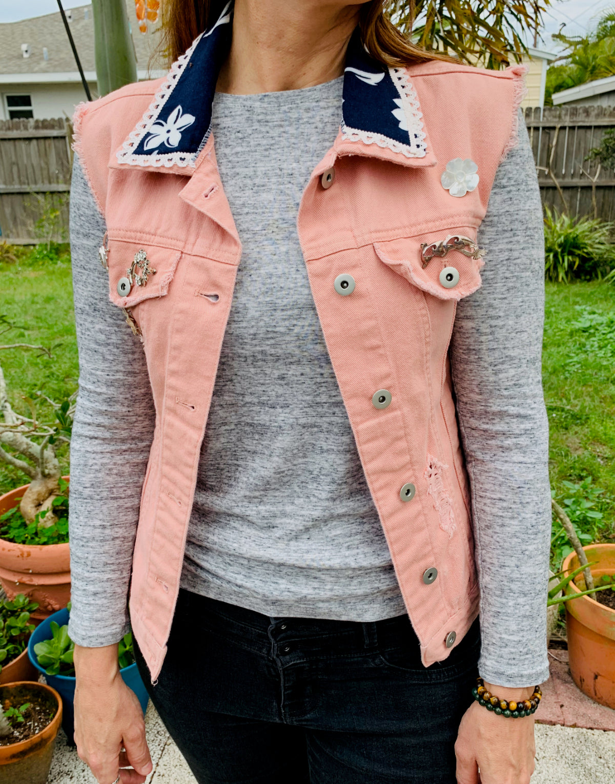 pink denim vest