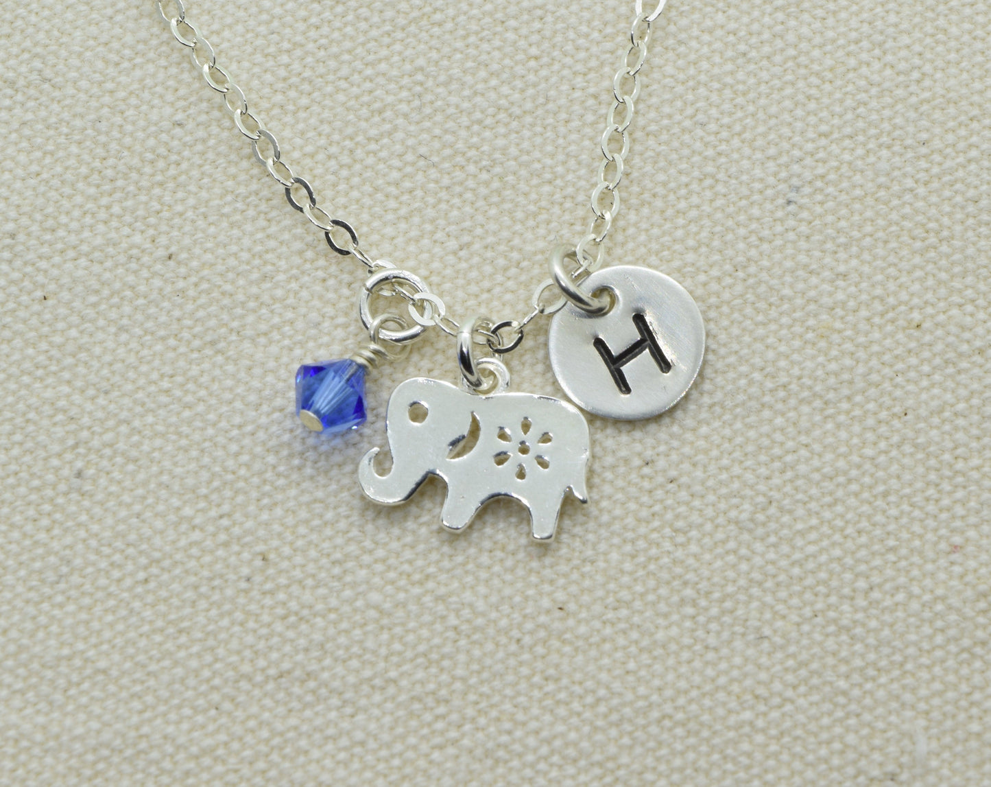 Sterling Silver Elephant Charm Necklace, Elephant Pendant, Luck Gift, Present for Friend, Simple Animal Necklace, Add Initial or Birthstone
