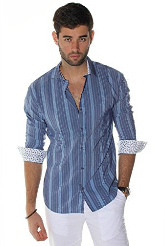 Envy Evolution Denim Stripes Button Front Colored Cuff Lightweight Men ...