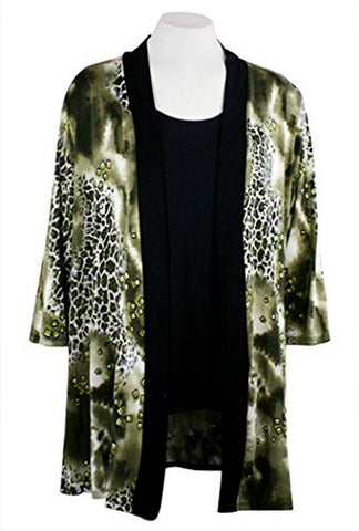 Caribe - Olive Animal Print, Black Trimmed, Long Sleeve Jacket - Duster ...