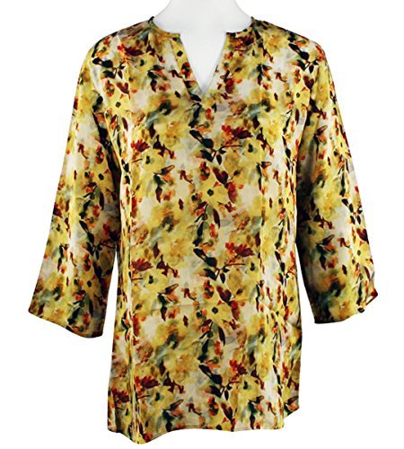APNY Apparel Colored Branches, V-Neck, Floral Print Lightweight Tunic ...