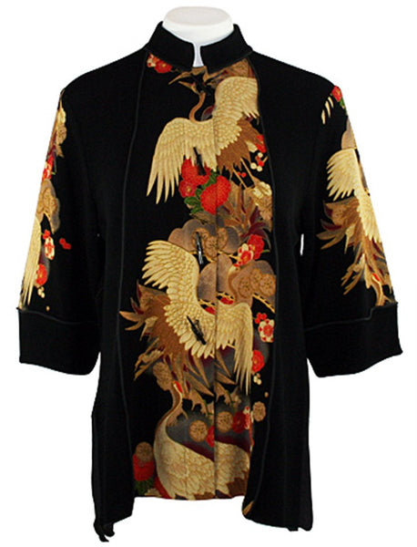 Moonlight - Asian Crane, Black & Red Asian Themed Asymmetric Hem Top ...