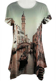Creation - Venice, Short Sleeve, Asymmetric Hem Scoop Neck Tunic Top