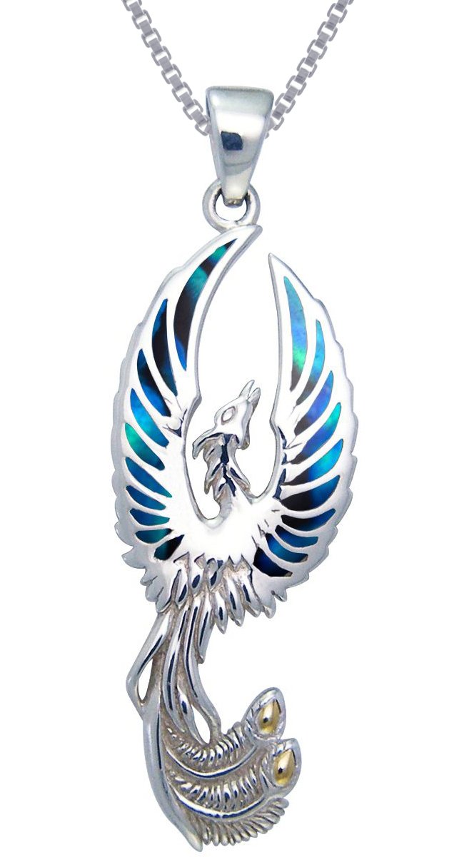 Jewelry Trends Flying Phoenix Fire Bird Sterling Silver Pendant Necklace  18