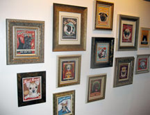 Some framed Retro Pets art prints at our little gallery