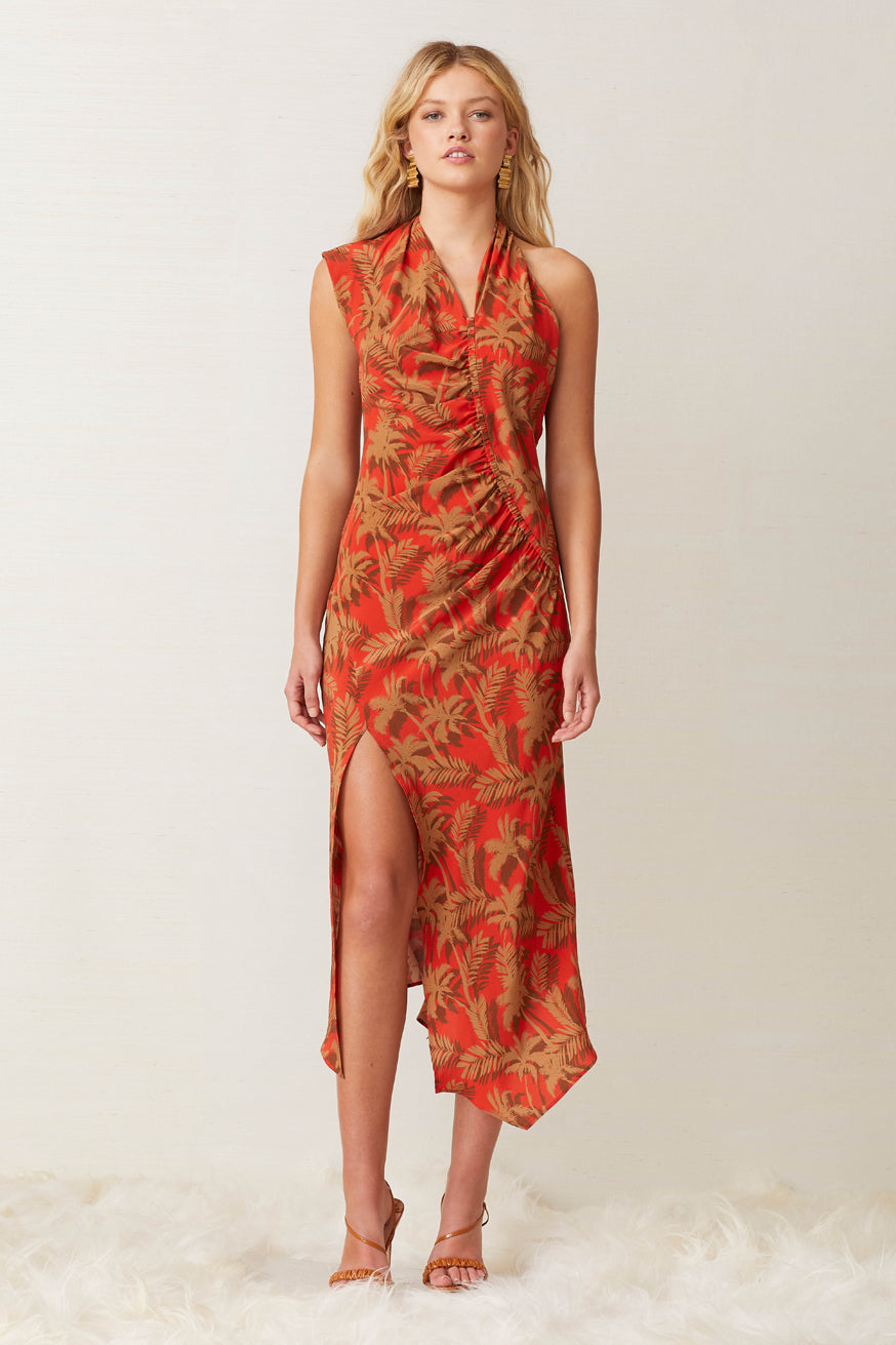 bec and bridge red silk dress