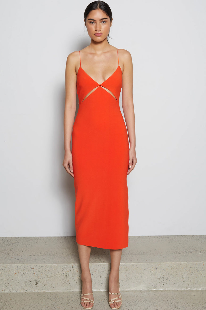 bec and bridge red midi dress