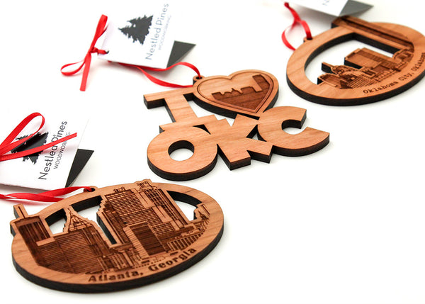 Nestled Pines Woodworking Cityscape Ornaments
