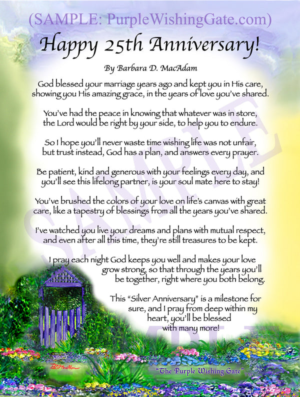HAPPY 25th ANNIVERSARY Framed, Personalized Poem Gift