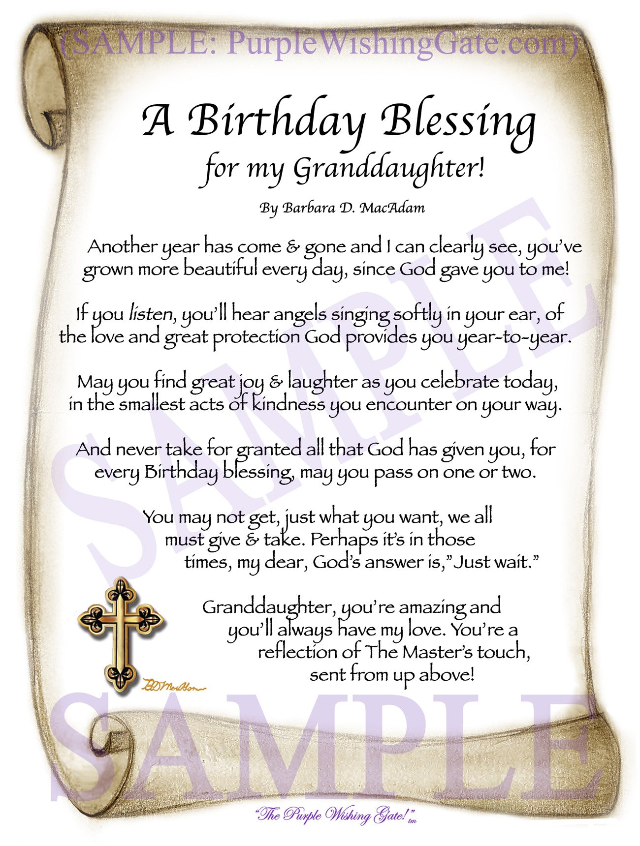 Granddaughter's Birthday Gift Personalized, Framed Blessing