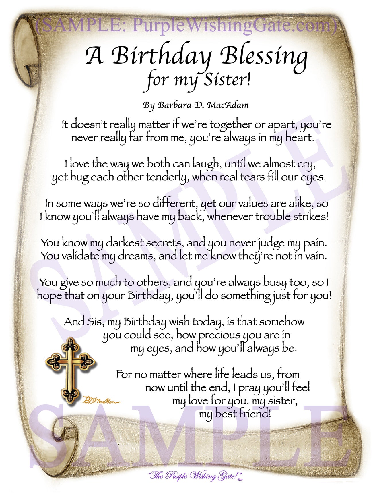 A Birthday Blessing for Sister: Personalized Gift! | PurpleWishingGate