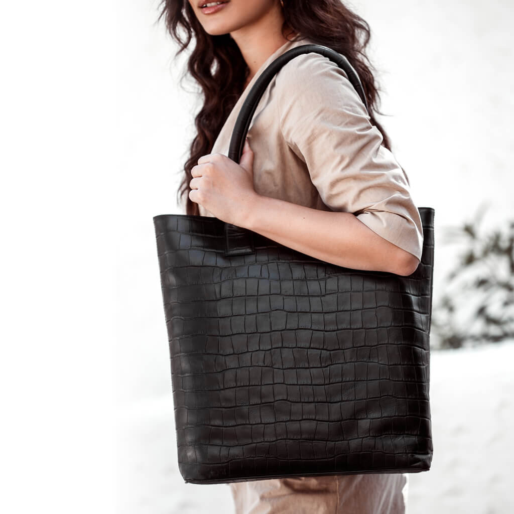 croc print tote bag