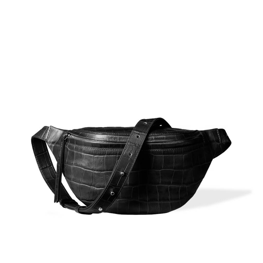 womens black leather fanny pack