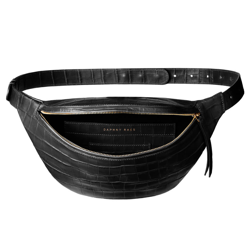 womens black leather fanny pack