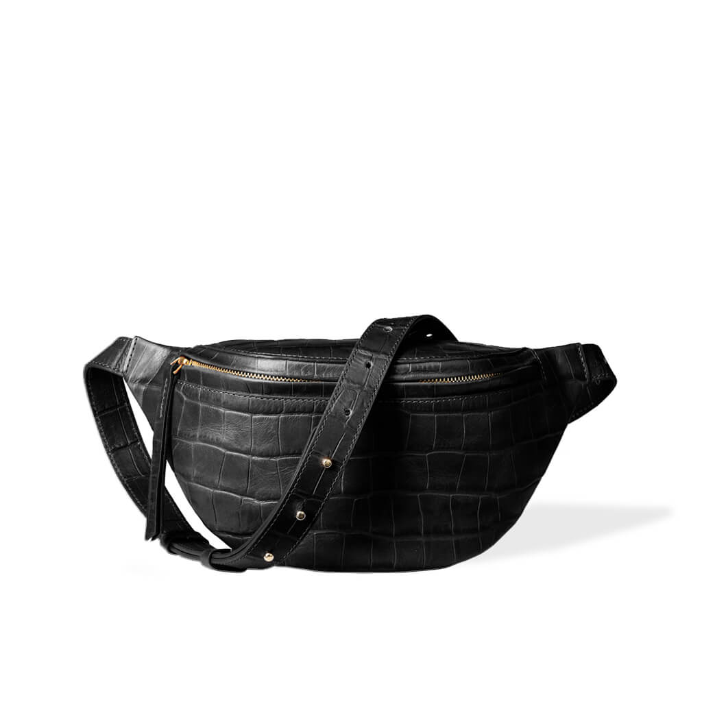 black leather fanny pack