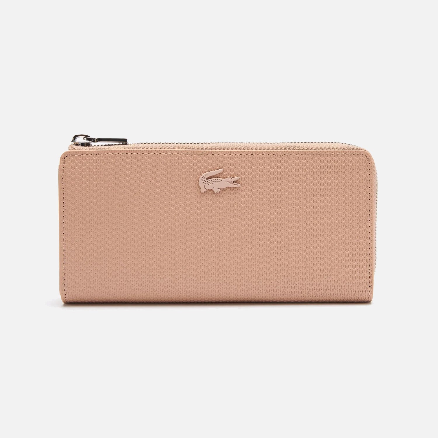 Womens Lacoste Amelia Large Zippered Embossed Leather Purse Peach