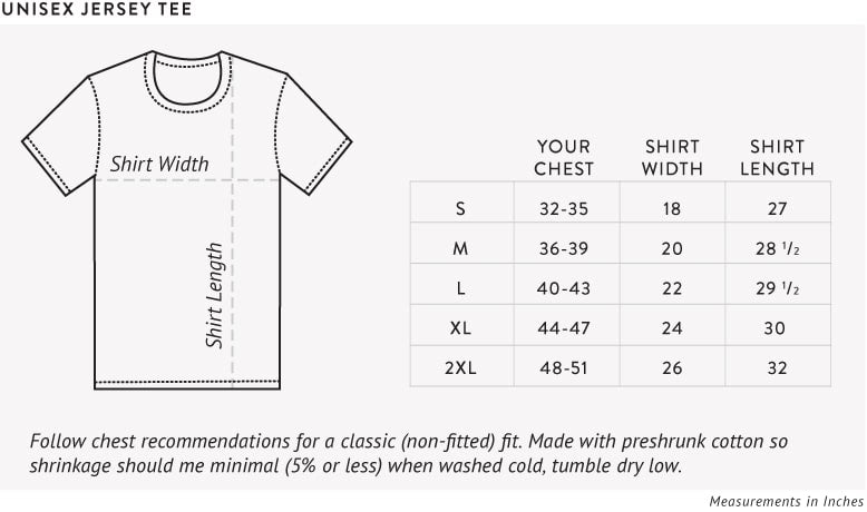 Unisex Jersey Crew Size Chart