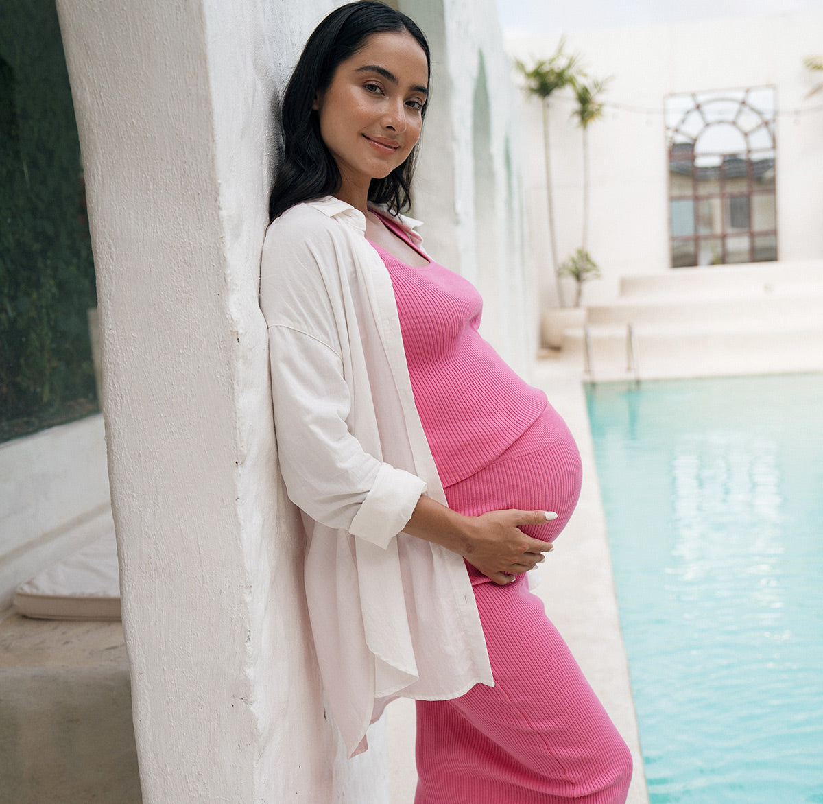 pink maternity dress