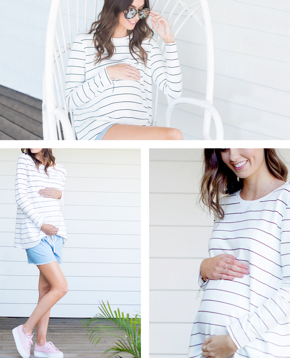 Maternity Stripe White Top / Bae Walk The Line Top