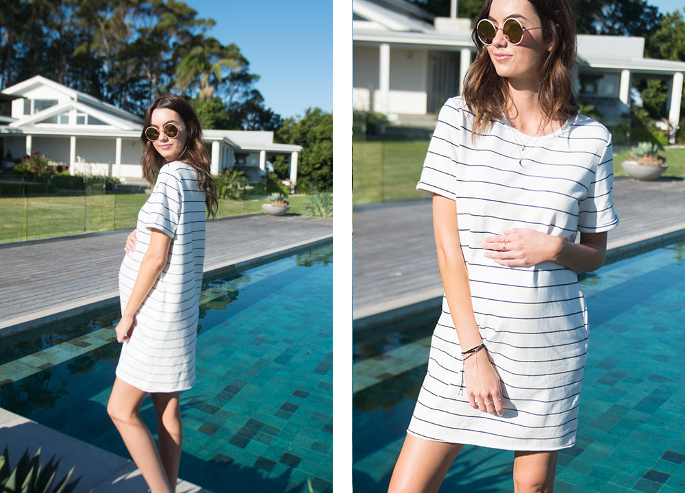 Stripe White Maternity Dress / Bae Walk The Line Dress