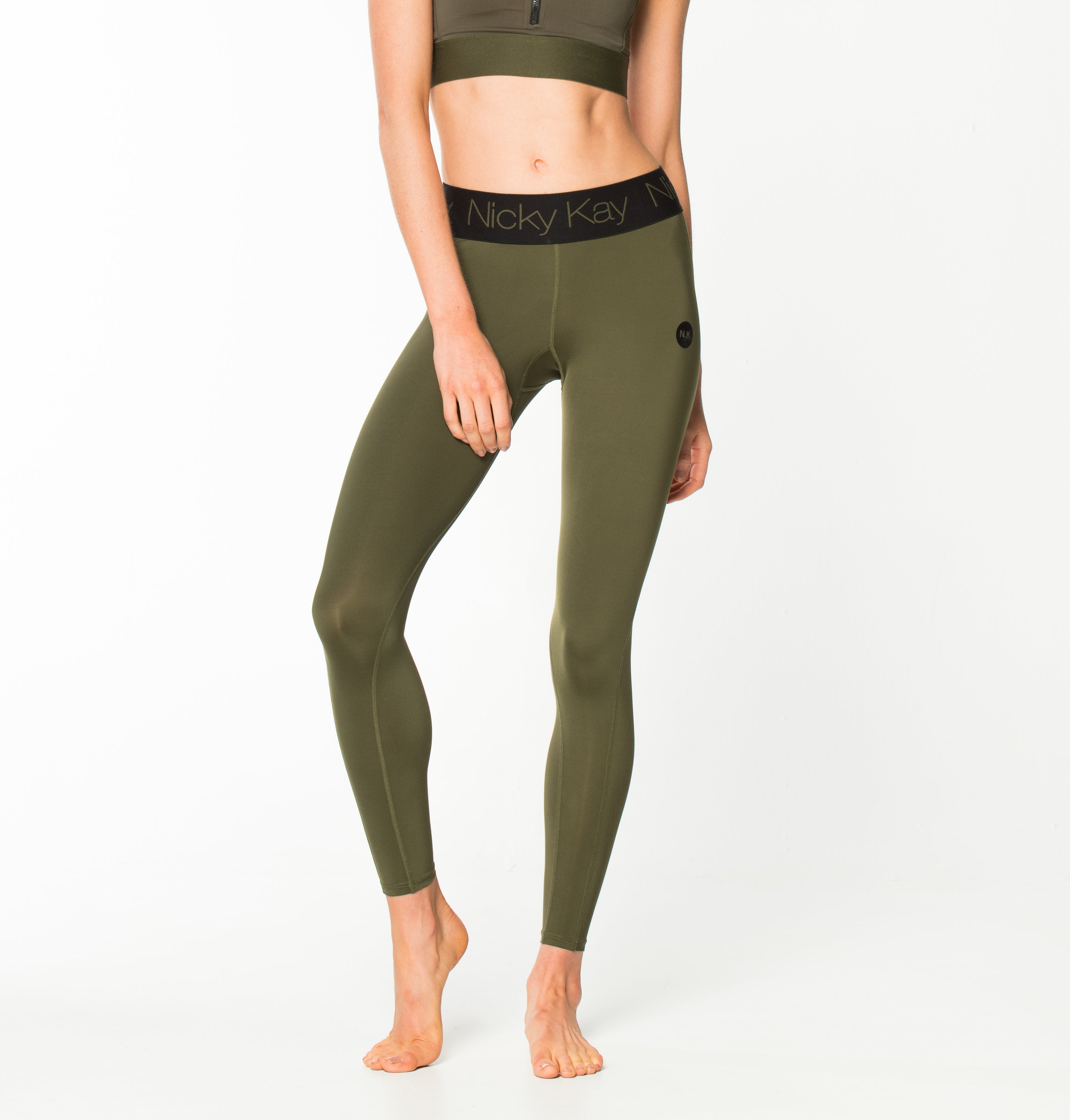 Fit Glam Compression Tights Khaki w/ Black Waistband – Nicky Kay