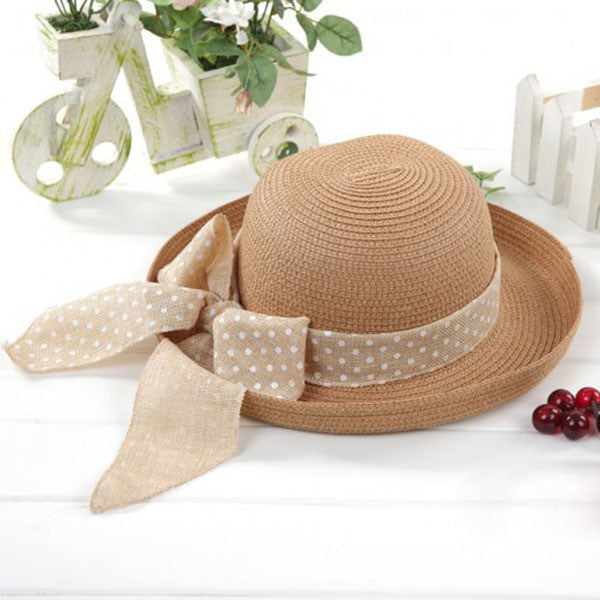 Korea Women Big Bowknot Straw Hat Travel Panama Cap Beach Hat Fedora UV Hats