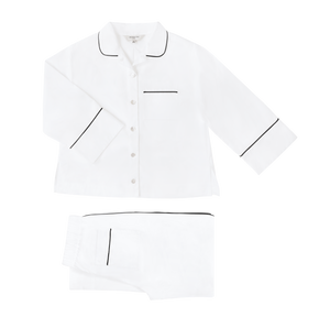 Cleo White Luxury Cotton Pyjama Set - Black Piping | Hesper Fox