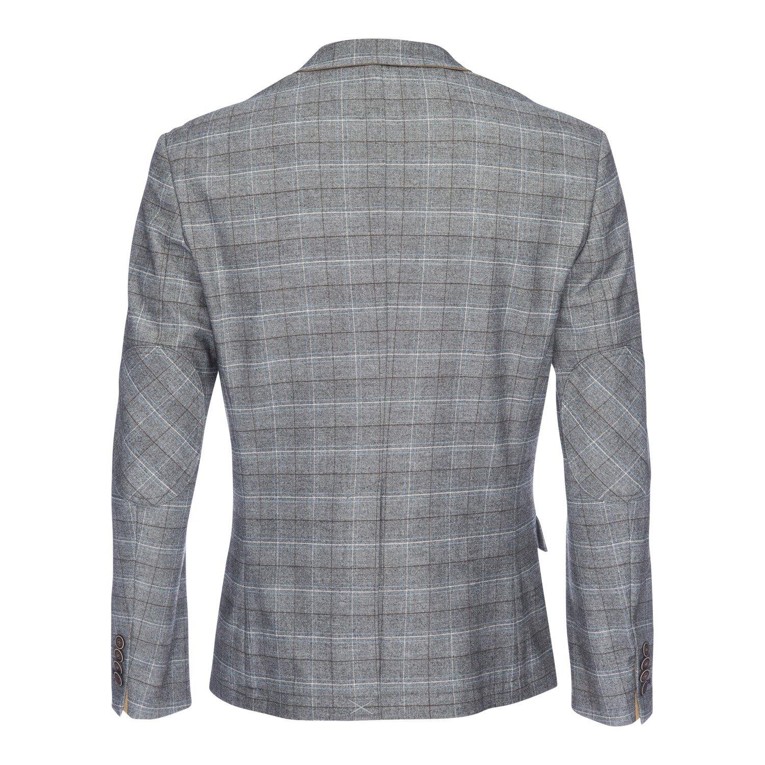 Kurt Notched Lapel Stretch Blazer in Gray Plaid