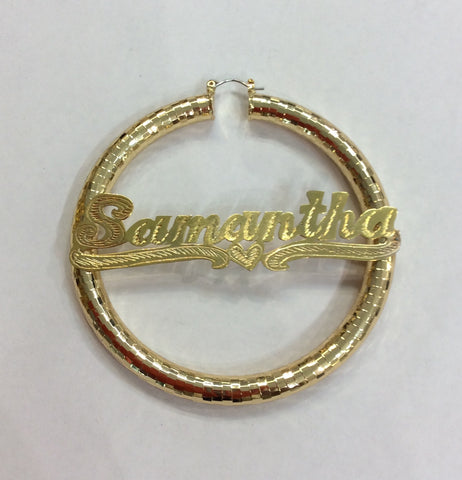 Personalized 14k Gold Overlay Any Name hoop Earrings Round Jumbo Bambo – MyFancyBoutique