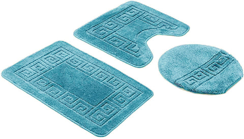 3 Pc Solid Aqua Blue Bathroom Rug Set Bath Mats