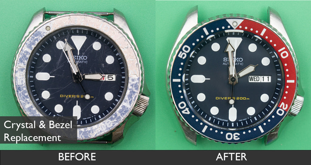 BEFORE AND AFTER CROWN REPLACEMENT FOR SEIKO AUTOMATIC DIVING WATCH SK –  Total Watch Repair