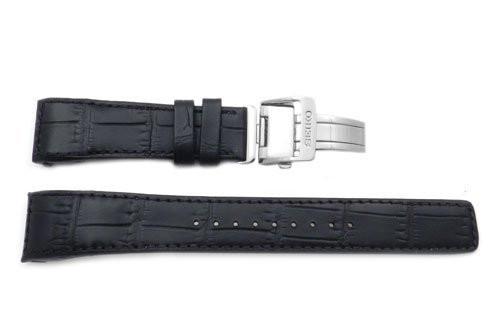 Seiko Black Genuine Textured Leather Deployment Clasp 22mm Watch Band |  Total Watch Repair