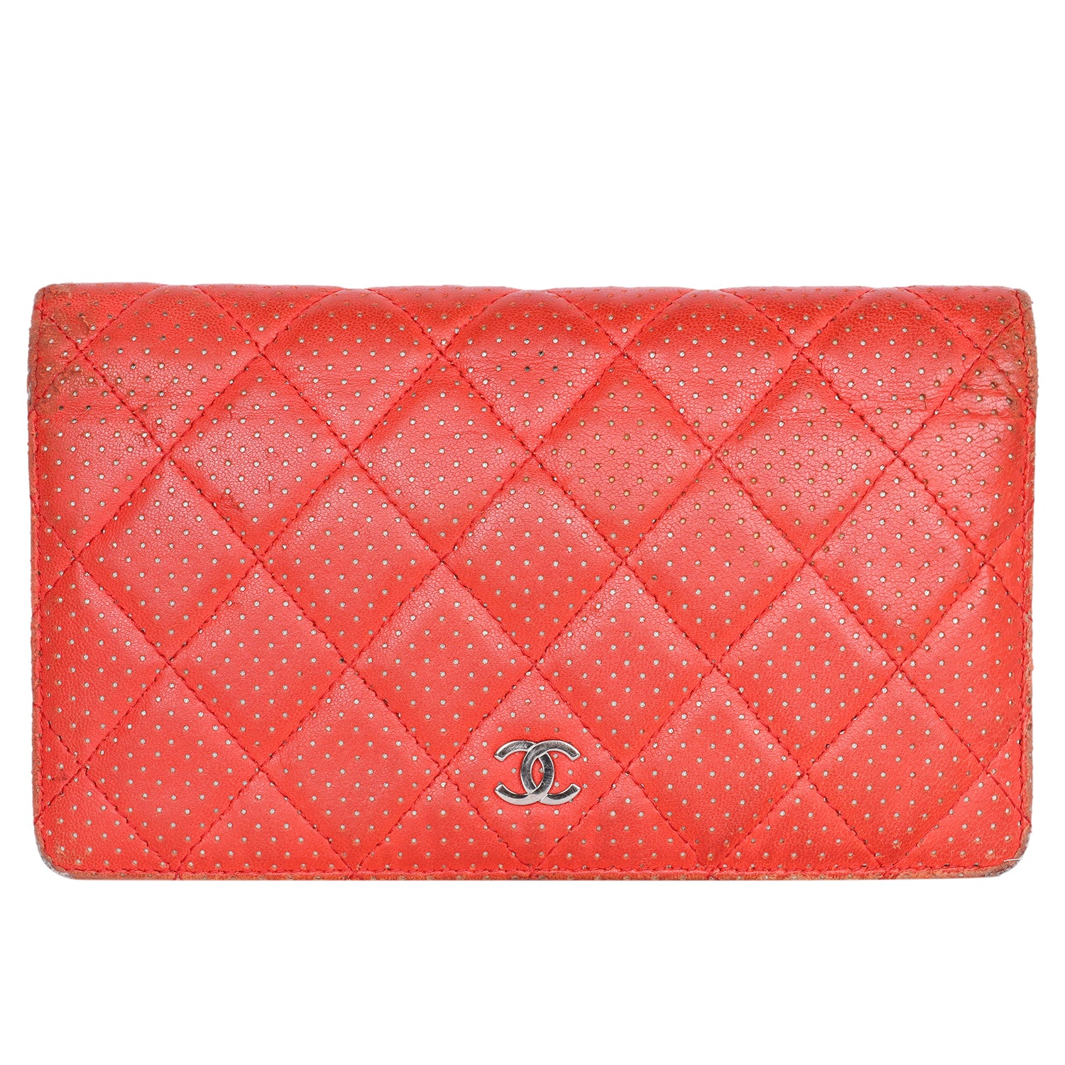 Red Perforated Lambskin Leather L Yen Wallet (Authentic Pre-Owned) – The  Lady Bag