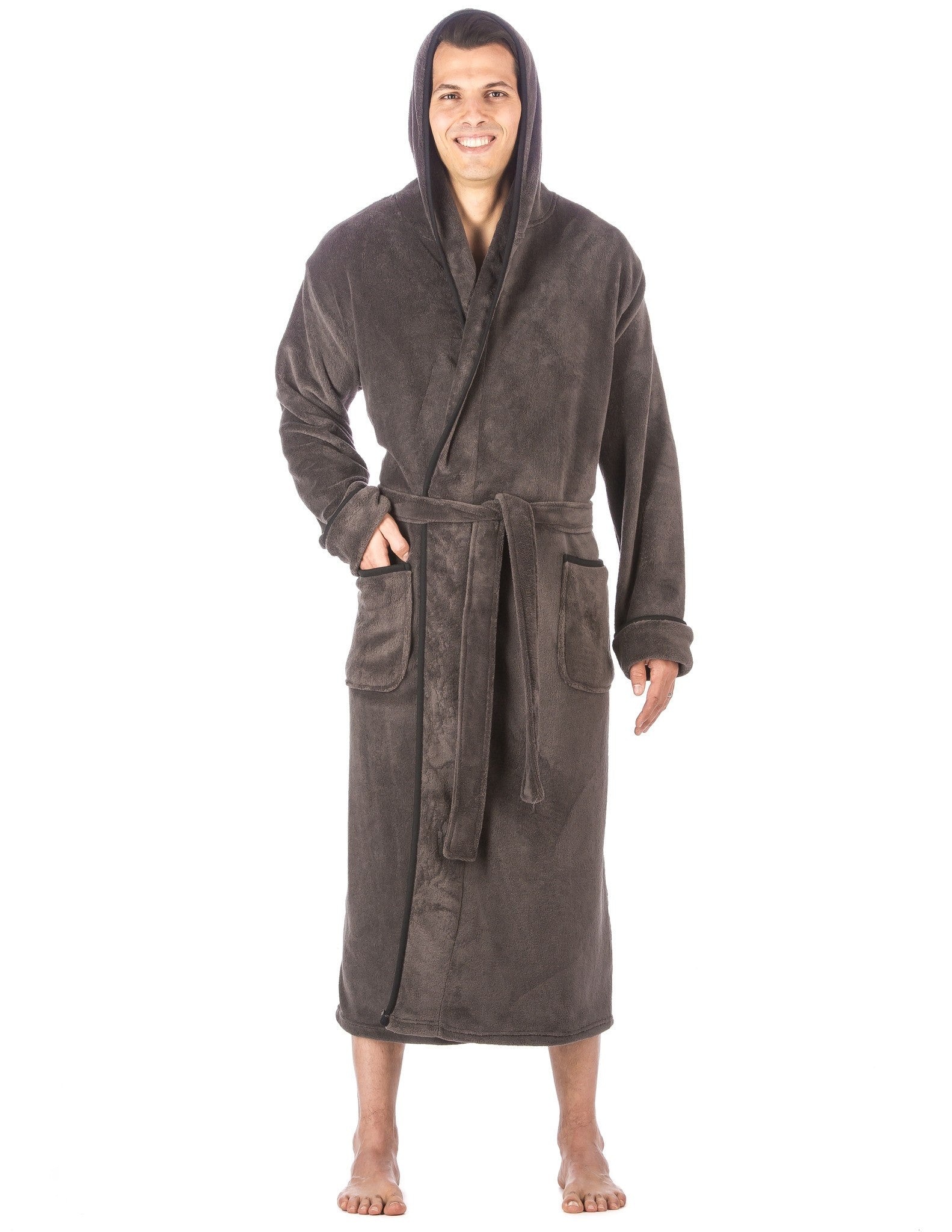 Noble Mount Men's Coral Fleece Hooded Spa/Bath Robe
