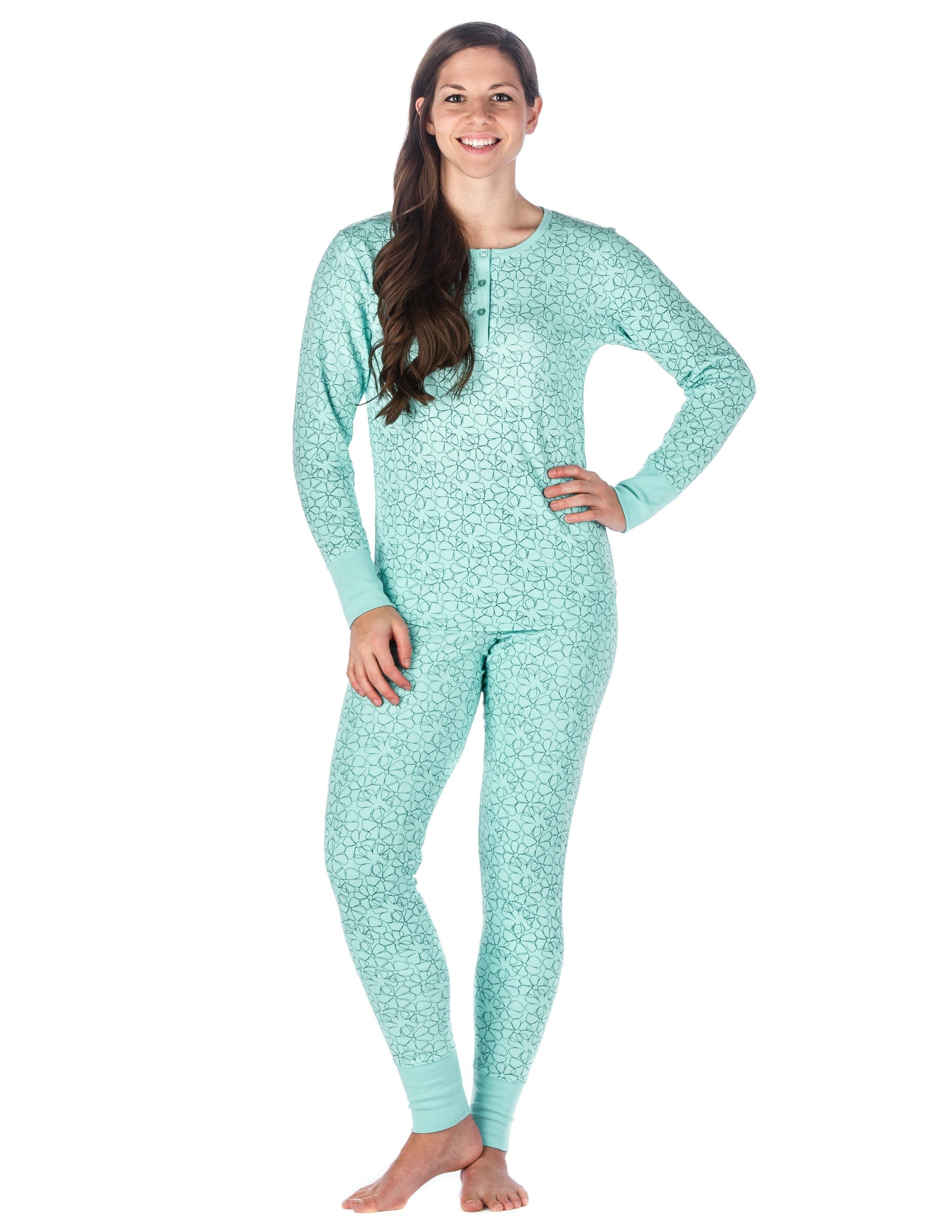 Womens Waffle Knit Thermal Sleep Set - Cute Prints – Noble Mount