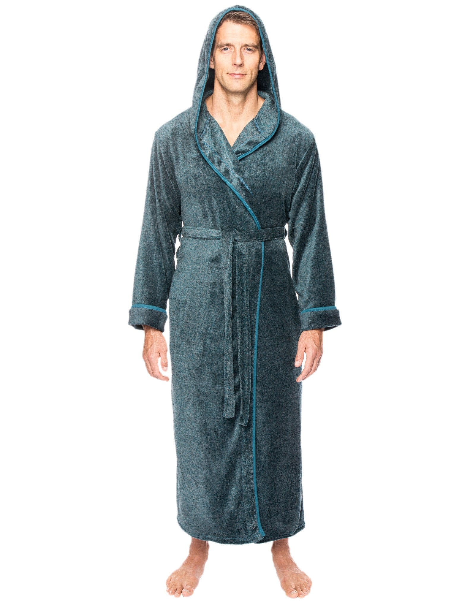 Noble Mount Men's Coral Fleece Hooded Spa/Bath Robe