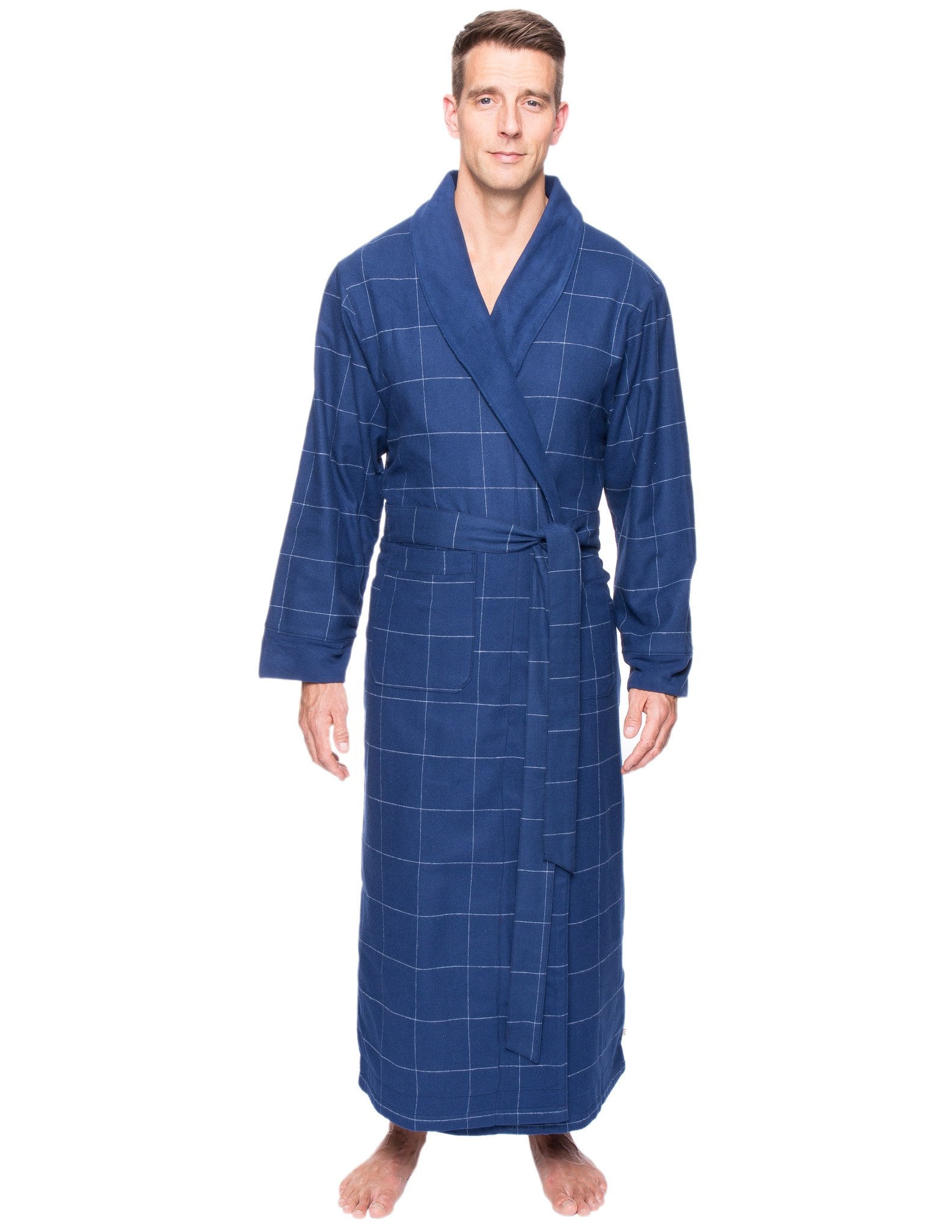 Noble Mount Men's 100% Cotton Flannel Fleece Lined Robe