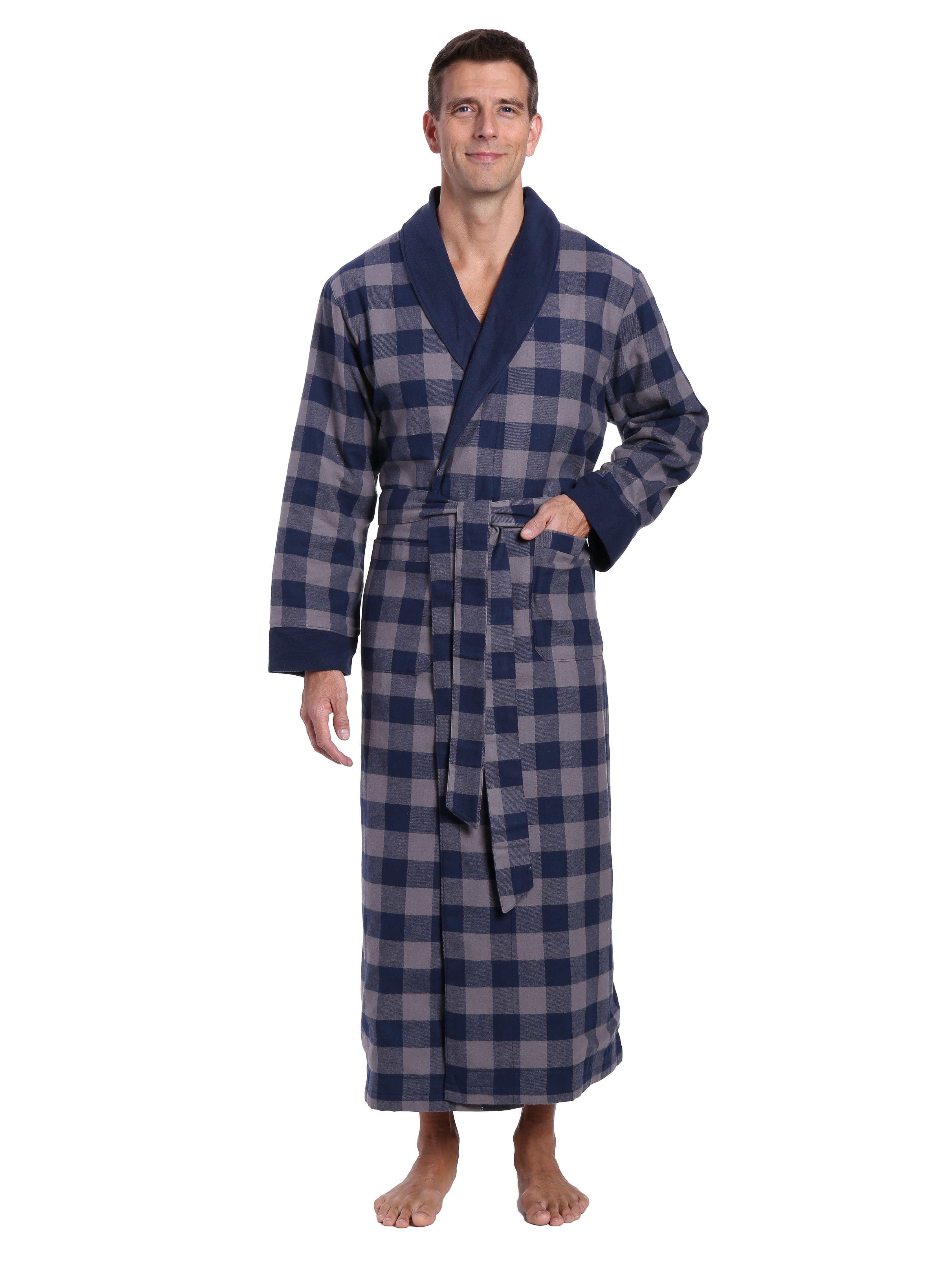 Noble Mount Men's 100% Cotton Flannel Fleece Lined Robe
